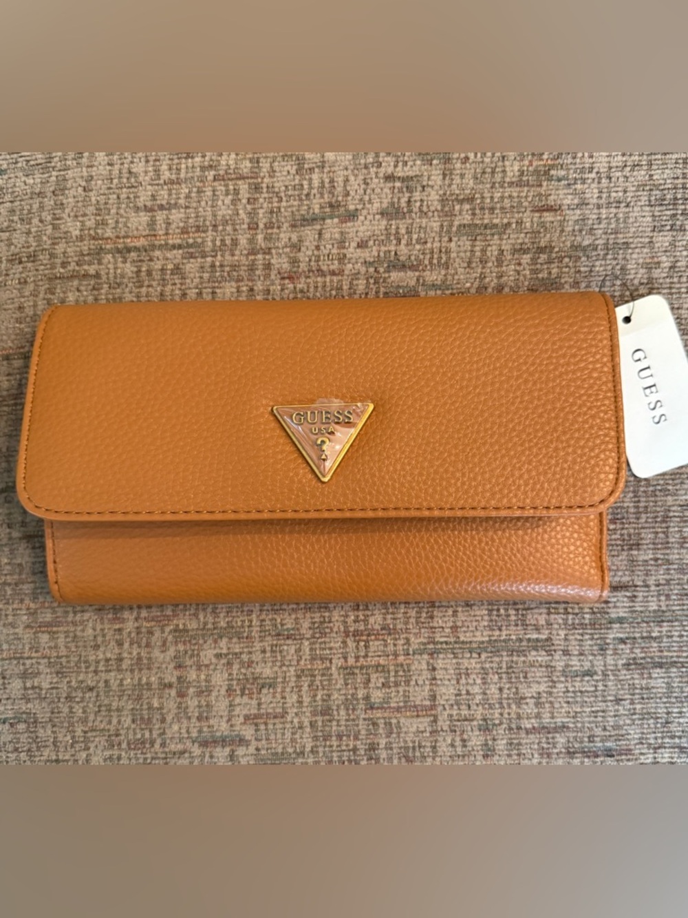 GUESS Cognac Folding Zippered Clutch Wallet with Logo. New with tags.